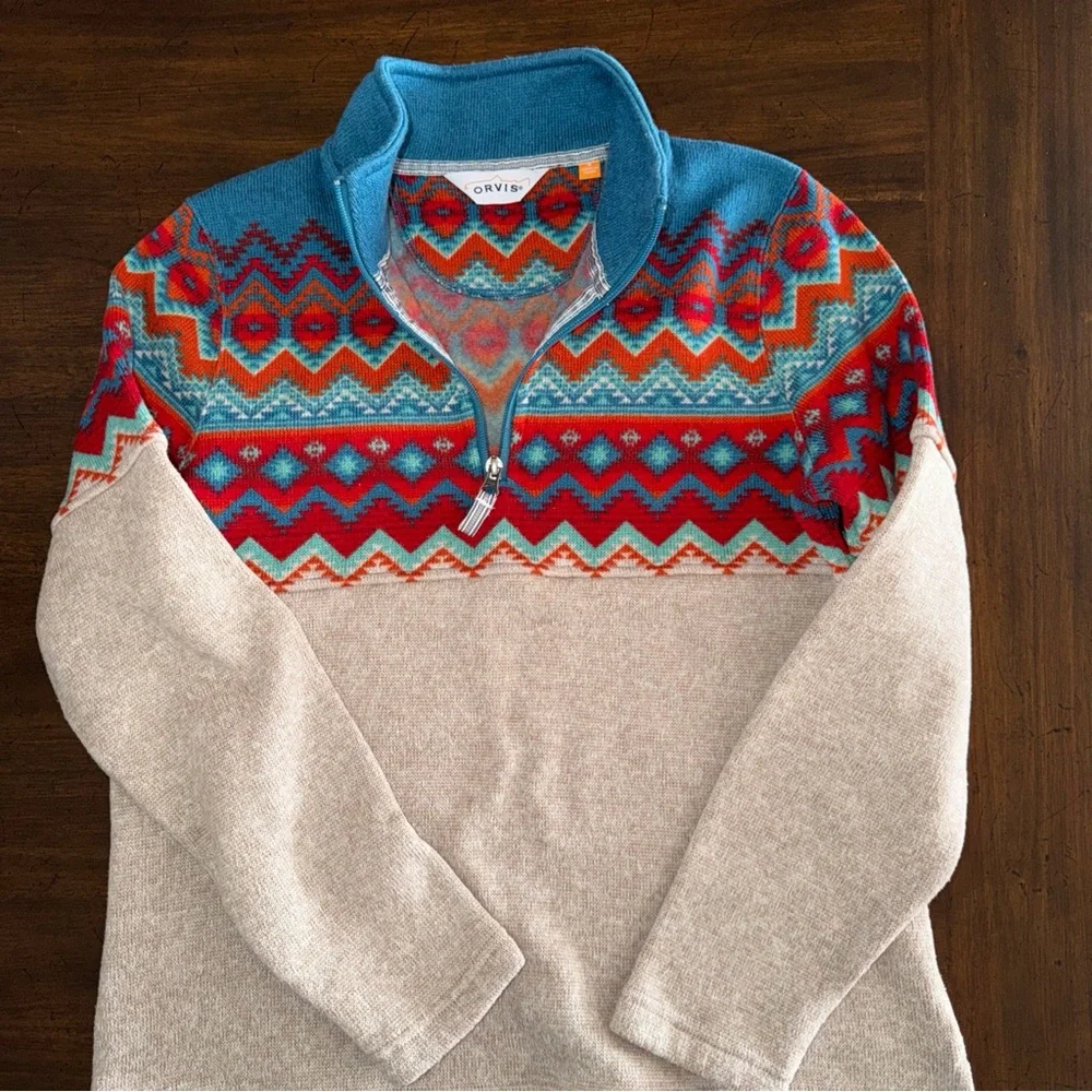 Orvis Fleece Quarter 1/4 Zip Pullover Sweater Aztec Southwest Womens Small - Picture 2 of 9